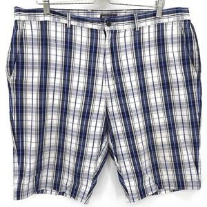 Michael Kors Mens Plaid‎ Shorts 38 Blue White Flat Front 100% Cotton